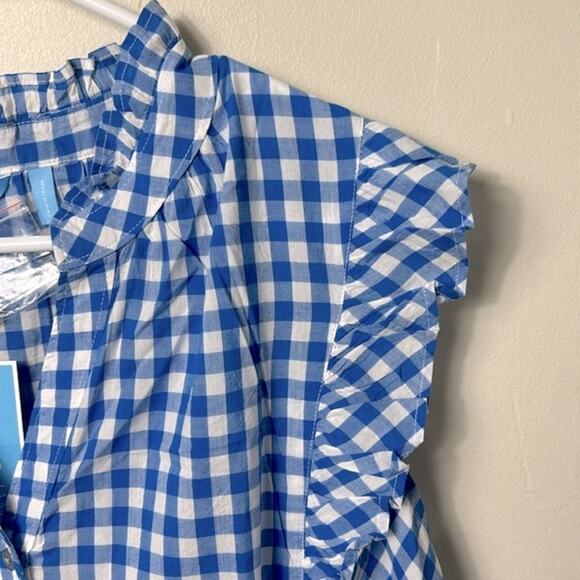 NWT Draper James blue gingham sleeveless ruffle detail button down blouse top - Picture 7 of 13